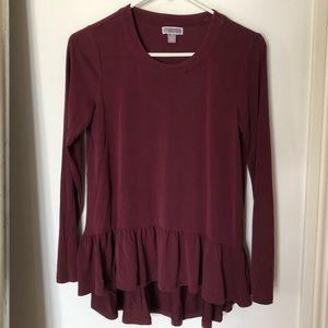 Chelsea 28 Maroon Peplum Long Sleeve Top